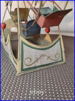 Vintage antique toy circus Ferris Wheel metal seats Works! 1920s