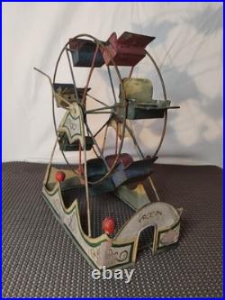 Vintage antique toy circus Ferris Wheel metal seats Works! 1920s