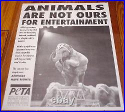 Vtg Animal Rights Activist PETA Not Entertainment Circus Elephants Vegan POSTER