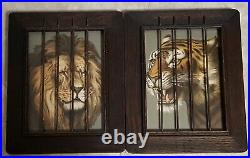 Vtg Antique Oak Frame 1903 Lithograph Lion Tiger Print Metal Cage Circus