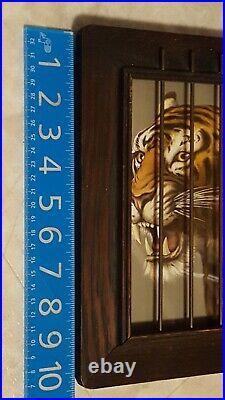 Vtg Antique Oak Frame 1903 Lithograph Lion Tiger Print Metal Cage Circus