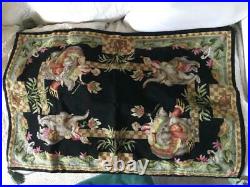 Vtg Completed Circus Elephants & Flowers Needlepoint Tapestry Rug Bench Cover