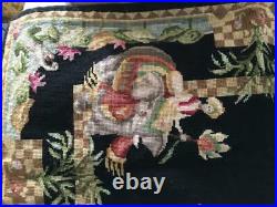 Vtg Completed Circus Elephants & Flowers Needlepoint Tapestry Rug Bench Cover