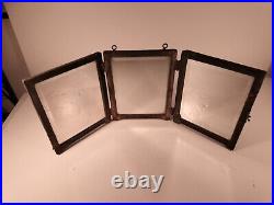 Vtg Victorian Trifold CIRCUS THEMED Tabletop Beveled Vanity Mirror Antique