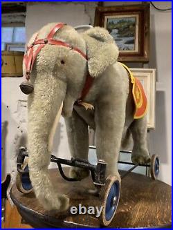 Wonderful STEIFF mohair ELEPHANT on wheels excelsior MID CENTURY 50s vintage